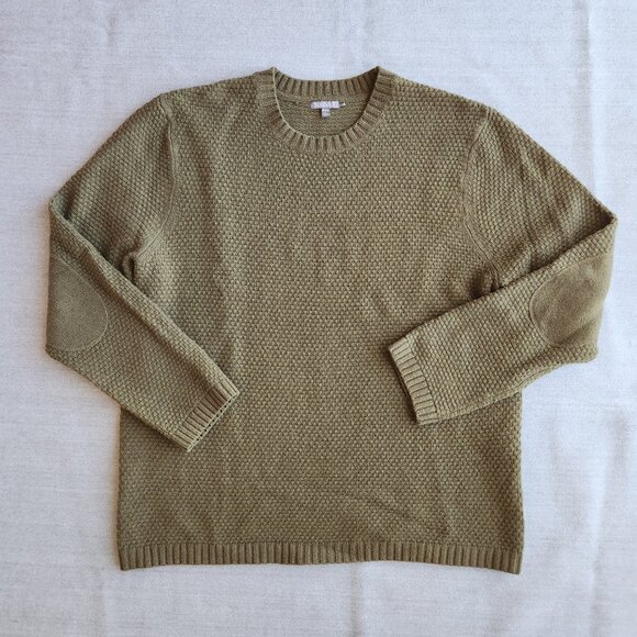 EUC Toad & Co Malamute Lambswool Waffle Knit Crew Sweater Elbow-Patch Green - Picture 2 of 8